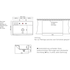 Systemceram KeraDomo Kentro 90 links Einbauspüle magnolie Handbetätigung 895 x 618 mm