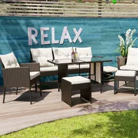 Swing&Harmonie Poly Rattan Sitzgruppe Esstisch Lounge Gartenmöbel Sitzgarnitur Garten-Garnitur Set + 2x Stühle + 1x Sitzbank + 2x Hocker - schwarz - Schwarz