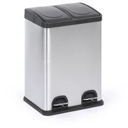 Mülleimer für mülltrennung, 2x 20 l, Edelstahl, Tretmechanik