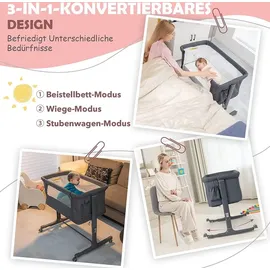 Costway 3 in 1 Beistellbett Dunkelgrau 70 x 140 cm