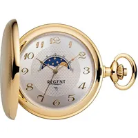 Regent Taschenuhr P731, (Set, 2-tlg., mit dazu passender Kette), Quarzuhr, Herrenuhr, Mondphase, Datum, Acrylglas goldfarben