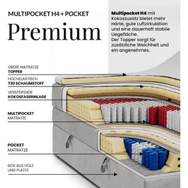 MKS Meble Boxspringbett TILIANO KING - 160/200 - Hellgrau Cord - H4,