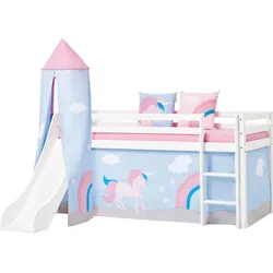 Bettturm HOPPEKIDS "«Einhorn»", blau (babyrosa, babyblau), B:168cm H:185cm L:115cm, Spieltunnel, Bettturm für Hochbett / Spielbett