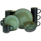 CreaTable CreaTable, Nordic Fjord Green, 16-teiliges Geschirrset für 4 Personen, Kombiservice aus Steinzeug, spülmaschinen- und mikrowellengeeignet, Qualitätsproduktion