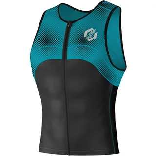 SLS3 Tri Top Men - Ärmelloses Herren Triathlon Top - Herren Triathlon Shirt - Triathlon Men Singlet - Premium FX Triathlon Shirts Men, 3 Taschen (Blaugrün & Schwarzer Blitz, S) - S
