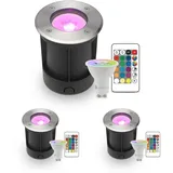 Longlife LED LED Bodeneinbaustrahler rund Edelstahl 230V IP67 - Leuchtmittel: GU10 5W RGB+CCT...