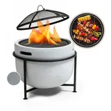Blumfeldt Grail Feuerschale mit Grill MGO & Stahlschale inkl. Funkenschutz Hellgrauer Granit