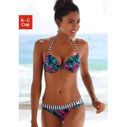 Push-Up-Bikini-Top VENICE BEACH "Summer", Damen, Gr. 36, Cup A, blau (marine, bedruckt), Polyamid, floral, Bikini-Oberteile, mit wattierten Cups