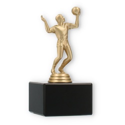 Pokal Kunststofffigur Volleyballspieler goldmetallic auf schwarzem Marmorsockel 13,9cm