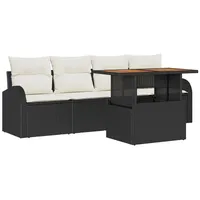 VidaXL 5-teiliges Garten-Essset mit Kissen Schwarz Poly Rattan Akazie