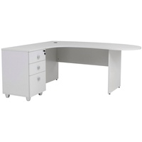 Furni24 Schreibtisch Winkelschreibtisch Gela,Holzfuss,grau,180 cm, inkl. Beistellcontainer