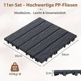 11 Stück Terrassenfliesen 1 qm, 30x30cm Kunststoff Fliesen Klickfliesen Balkonfliesen Holzoptik Gestreift, Wetterfest, Anti-Rutsch, Anthrazit
