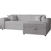 MIRJAN24 Ecksofa Santos L Cord, L-Form Eckcouch mit Schlaffunktion und Bettkasten, Polsterlehnen fest montiert, Kissen-Set (Farbe: Poso 110, Seite:... - Grau