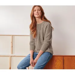 Tchibo - Grobstrick-Pullover mit Zopfmuster - Damen - Gr. M - taupe