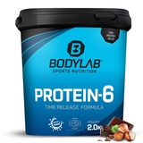 Bodylab24 Protein-6 Schokolade-Haselnuss 2kg / Mehrkomponenten Protein-Pulver, Eiweißpulver aus 6 hochwertigen Eiweiß-Quellen / Protein-Shake für Muskelaufbau
