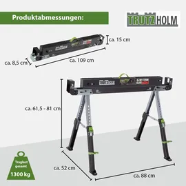 Baumarktplus 2x Sägebock 2.0 DELUXE 9-fach höhenverstellbar Stahl bis 1300 kg Klappbock Arbeitsbock Werkbock
