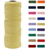 MORAINJAY Makramee Garn 3mm, Makramee Garn Gelb, Makramee Baumwollgarn 3mmx100m, Baumwollkordel Natur, Baumwoll Bastelschnur für Basteln Stricken Boho Deko DIY Handwerk Wandbehang Wohnzimmer Balkon