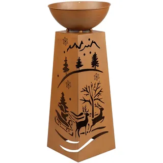 Hi Dekosäule Pflanzenschale Blumenschale Gartendeko Außenlampe Pflanzsäule mit Weihnachtsmotiv, Metall Rost, Akku enthalten Timer, 1x LED warmweiß, H 59 cm