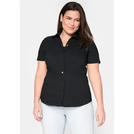 sheego Klassische Bluse Hemdbluse Kurzarm Schwarz 50