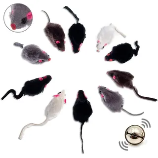 elanox 10er Set Spielmäuse Spielmaus 10 St. mit Glocke I ohne Plastikteile außen (Augen, Nase) in Katzenminze Katzenspielzeug für alle Katenrassen (10 Stück Mix)