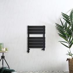 Design Handtuchheizkörper, Mischbetrieb, flache Heizlamellen - 600mmx400mm, Schwarz - Lustro