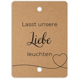 50x Lasst unsere Liebe leuchten Wunderkerzen Hochzeit Etiketten - Schöne, doppelt gelochte Kärtchen für Wunderkerzen und Knicklichter (Vintage)