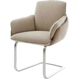 DeLife Polsterstuhl Luan-Flex, mit Armlehnen Freischwinger flach Edelstahl Materialmix Schlamm grau 66 cm x 90 cm x 62 cm