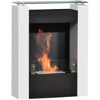 HOMCOM Ethanol-Kamin Bio-Ethanol-Brenner 1993W 1,5L 3 Std. Brenndauer kein Rauch frei stehend Edelstahl gehärtetes Glas Weiß+Schwarz 60 x 20 x 79 cm