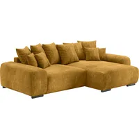 Ecksofa HOME AFFAIRE "Sundance" Sofas Gr. B/H/T: 318cm x 92cm x 188cm, Velours, Recamiere rechts, orange (dolce 9 curry) Dauerschläfer mit EasyBett-Schlaffunktion, Bettkasten und Topper