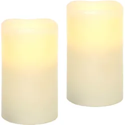 LED-Kerze I.GE.A. "LED-Kerzen Flackernd Warmweiß 2er Set Stumpenkerze Deko Valentinstag", beige (creme), B:7cm H:13cm, Wachs, Kunststoff, Kerzen, Romantische Dekoration Creme Echtwachs romantisch