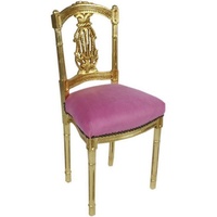 Casa Padrino Besucherstuhl Barock Damen Stuhl Rosa / Gold 40 x 35 x H. 85 cm - Handgefertigter Antik Stil Stuhl - Barock Möbel