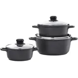 Homeware Profession. Kochtopfset Turin, Klar, Schwarz, Metall, Kunststoff, Glas, 3-teilig, 20 cm,24 cm, rund, Lfgb, Kochen, Töpfe, Topfsets