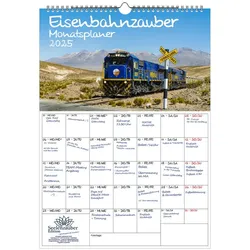 Seelenzauber Wandkalender Eisenbahnzauber Wand- Planer Kalender für 2025 DIN A3 Eisenbahn Zug weiß