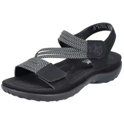Riemchensandale RIEKER, Damen, Gr. 40, schwarz, Nubuklederimitat, sportlich, Schuhe, Sommerschuh, Sandalette, Keilabsatz, mit Gummizügen, Topseller