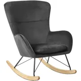 Schaukelsessel Schwarz Samtstoff Mit Armlehnen Holzbeine Wohnzimmer Kinderzimmer Schlafzimmer Wohnbereich Modernes Design