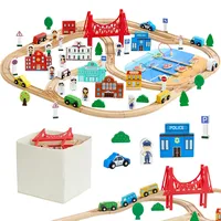 Vevor Holzeisenbahn Set 113-tlg., Zugspielzeug mit Aufbewahrungsbox, Stadtlandschaft-Eisenbahnspielset, kompatibel mit gängigen Marken, Weihnachts- & Geburtstagsgeschenk für Kinder ab 3 Jahren