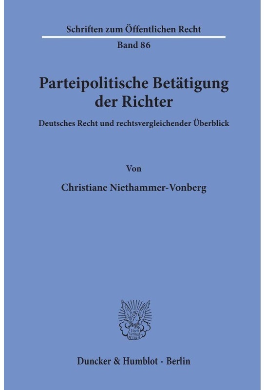 Parteipolitische Betätigung Der Richter. - Christiane Niethammer-Vonberg  Kartoniert (TB)