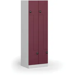 Z-Spind, 4 Abteile, 1850 x 600 x 500 mm, RFID-Schloss, rote Tür
