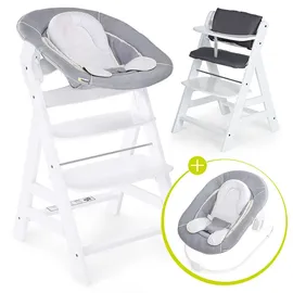 hauck Alpha+ white inkl. Alpha Bouncer 2 in 1 strech grey und Sitzauflage melange charcoal