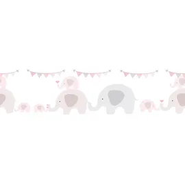 A.S. Création selbstklebende Bordüre - Papierbordüre mit kinderfreundlichen Motiven in Rosa, Grau Weiß - auf 5,00 m x 0,15 m je Rolle