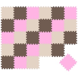 LittleTom Puzzlematte 27 Teile Baby Kinder Puzzlematte ab Null - 30x30cm, Beige Braun Pink bunt