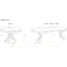 WFL GROUP Esstisch, Eiche, Holzwerkstoff, 10-Sitzer, Rund,Rund, 120x76x120 cm, Esszimmer, Tische, Esstische