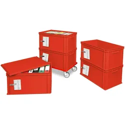 BRB Archiv-Ordnerturm mit Roller, 5 Behälter in rot