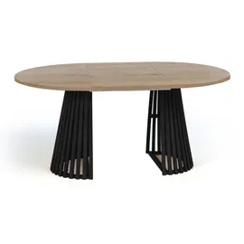 dekori.interiors Dekori_Interiors Esstisch, Hellbraun, Schwarz, Holz, Rund, 90x77x140 cm, Esszimmer, Tische, Esstische