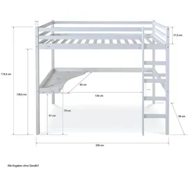 Homestyle4u Hochbett Kinderbett 90x200 Weiß, Schreibtisch Spielbett