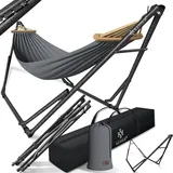 Kesser KESSER® Hängematte Vill mit Gestell Metall Faltbar verstellbar Stabiler Rahmen Indoor & Outdoor Mit Tragetasche + Beutel Hängesessel Hängemattengestell Camping Garten Pool Balkon Terrasse