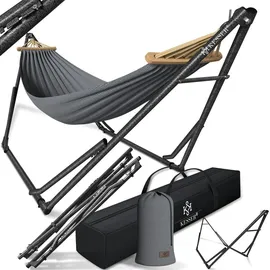 Kesser KESSER® Hängematte Vill mit Gestell Metall Faltbar verstellbar Stabiler Rahmen Indoor & Outdoor Mit Tragetasche + Beutel Hängesessel Hängemattengestell Camping Garten Pool Balkon Terrasse