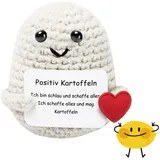 Renko Positive Kartoffel Deutsch Positive Potato als Glückbringer für Freunden, Sorgenfresser Gute Besserung Geschenk, Kreative Strickwolle Mutmacher Glücksbringer Prüfung Geschenk (Weiß)