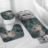 Badteppich 3 Stück Weiche saugfähige Badematten,Tierisches wildes Löwe-Bild Fleischfresser-Raubtier, das in Busch-Trockenwald sc,Rutschfeste Badematte Teppiche & Toilettendeckelabdeckung Set Waschbar