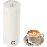 Xigner 3 in 1 Mini Wasserkocher 400 ml, 300W Kleiner Electric kettle Reise mit Warmhaltefunktion, Edelstahl Thermoskanne für Tee, Kaffee, Milch, 5 Minuten Schnellkoch EU-Stecker 220V (weiß)